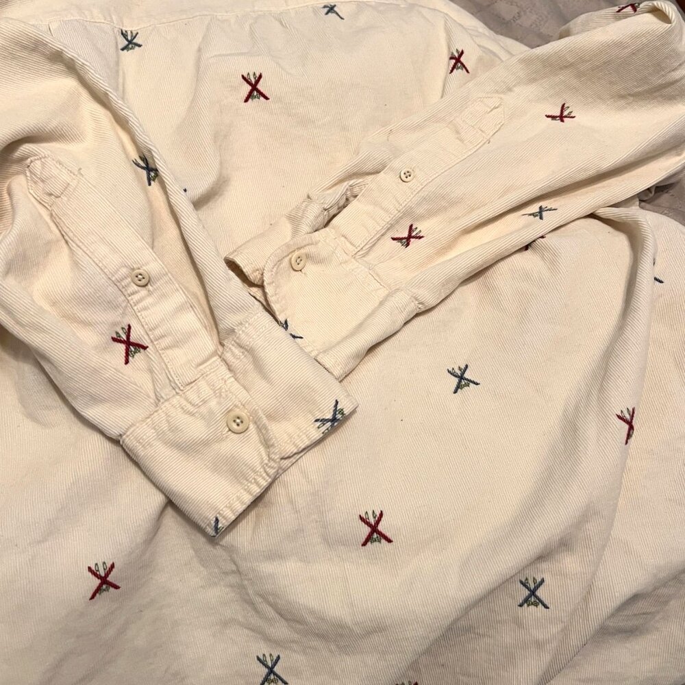 J. Crew Corduroy Vintage Shirt Men Medium Cream Ski Print Button Down Corduroy - Picture 5 of 9